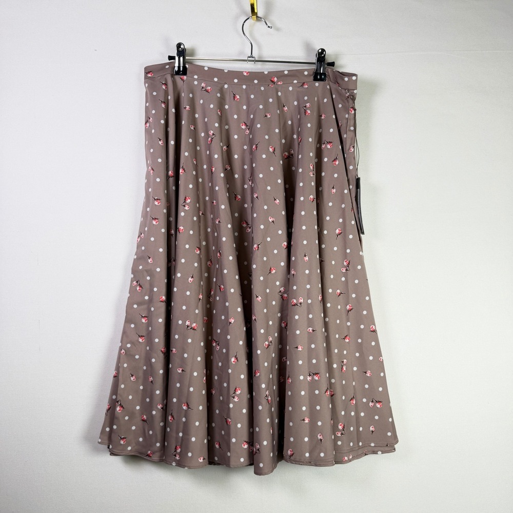 EVA MENDES Taupe Polka Dot Floral A-Line Midi Skirt 10